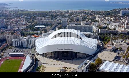 The Stade Velodrome, known as the Orange Velodrome in Marseille, France. It is home to the Olympique de Marseille football club of Ligue 1 Stock Photo