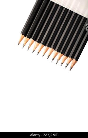 New wooden pencils in box isolated on pure white background Stock Photo