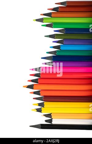 Colorful background or banner with place for text, copy-space. Color pencils on white background. Stock Photo