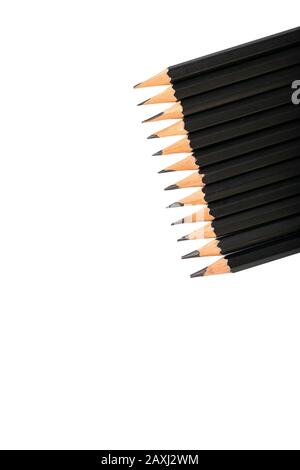 Close up wood black pencil isolated on white background. Pencils collection. Stock Photo