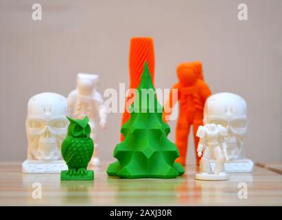 Bright objects printed by a 3d printer close-up. Copy spase, spase for text. Stock Photo