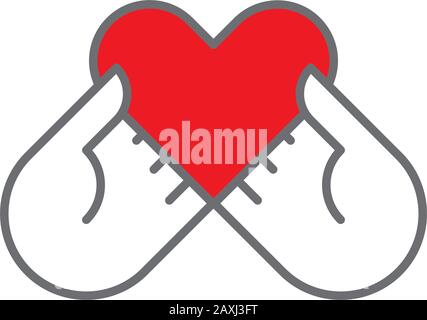 Two hand holding one heart vector icon, Love and romance symbol. Stock Vector