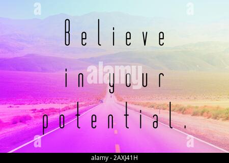 Inspirational quote poster - believe in your potential. Success motivation. Stock Photo