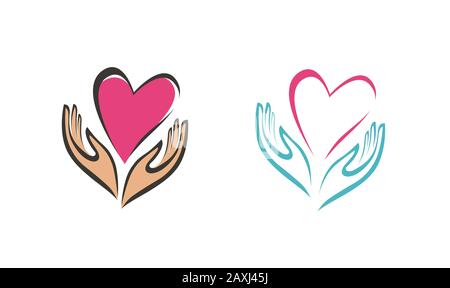 Hands holding heart symbol. Company logo or icon. Abstract vector illustration Stock Vector