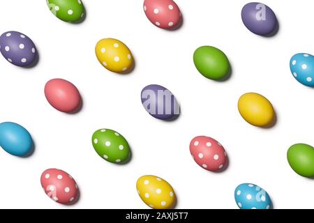 Trendy Easter pattern with colorful eggs isolated on white background, holiday concept Stock Photo