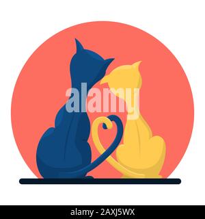A couple of cute cats in love. Flat vector illustration in trendy colors. Stock Vector