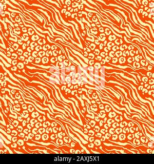 Leopard print seamless pattern. Yellow hand drawn background. Vector illustration. Stock Vector