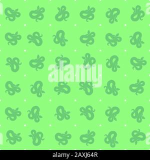Repeating snake and star pattern. Seamlessly tiles for wallpapers, fabric printing, and embroidery. Green snakes/white stars on a green background. Stock Vector