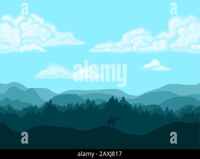 Color gradient blue wallpaper vector. Tiles when repeated horizontally, lines up when placed next to itself to make an endlessly long landscape. Stock Vector