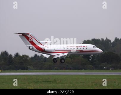 WARSAW - AUGUST 31: Polish Air Force government Yak-40 on August 31, 2010 at Warsaw Chopin airport, Poland. The aging fleet of Polish government is go Stock Photo