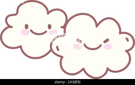kawaii clouds sky weather character cartoon cute vector illustration Stock Vector