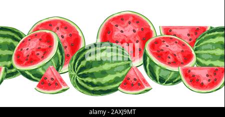 Seamless pattern with watermelons and slices. Stock Vector