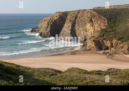 Landscape view on the Ruta Vicentina long distance walking trail, at Praia dos Machados,  Carvalhal, Alentejo Littoral, Portugal, southern Europe Stock Photo