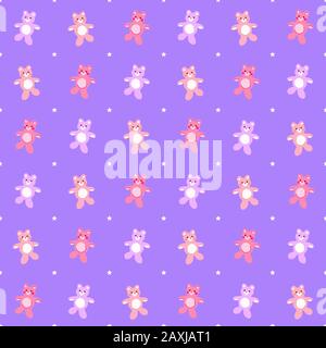 Repeating bear and star pattern. Seamlessly tiles for wallpapers, fabric printing, and embroidery. Multicolored bears and small, white stars. Stock Vector