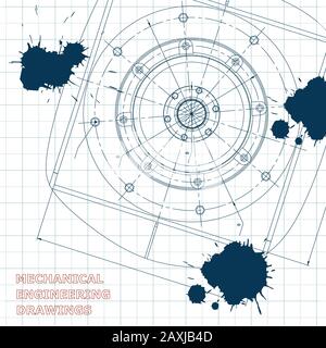 Mechanical engineering drawings. Engineering illustration. Vector. Draft Ink Blots Stock Vector