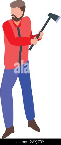 Working lumberjack icon, isometric style Stock Vector