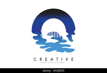 Q Letter Logo Design with Water Effect and Deep Blue Gradient Vector Illustration. Template Q brand-name companies. Stock Vector