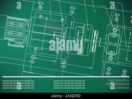 Mechanical engineering drawings on a Light green background. Points. Vector. Background for inscription Stock Vector