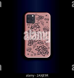 Stylish vector mock up smartphone case. New stylish vector smartphone template. Creative trend design print old school style Stock Vector