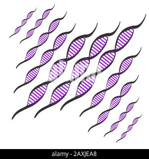 DNA Day background. Few chain structures with neon lines. Hand draw doodle sketch. Black outline on white. Picture can be used in greeting cards, posters, flyers, banners, logo etc. Vector illustration. EPS10 Stock Vector