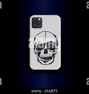 Mock up smartphone, smartphone vector template. Stylish design print smartphone case - vector illustration skull. Tattoo Idea - Old School Style Stock Vector