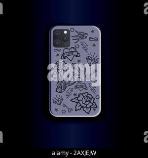 Stylish vector mock up smartphone case. New stylish vector smartphone template. Creative design print old school style Stock Vector