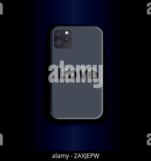 Smartphone mockup vector. The trendy design of the smartphone case is love and hate on a Gray background. Creative smartphone case vector template. Stock Vector