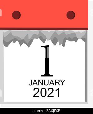 Vector of January 1st 2021 in a tear out calendar Stock Vector