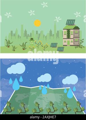clouds rainy weather with world paper map Stock Vector Image & Art - Alamy