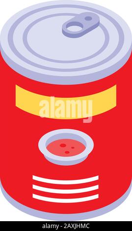 Tomato bean tin can icon, isometric style Stock Vector