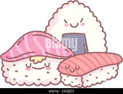 sushi nigiri maki roll and rice roll menu restaurant food cute vector illustration Stock Vector