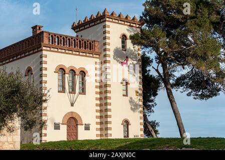 SANT MARTI DE AMPURIES, GIRONA, SPAIN : 2020 FEB 08 : SUNNY DAY IN Casa Forestal IN THE OLD TOWN IN SANT MARTI DE AMPURIES, GIRONA, SPAIN Stock Photo