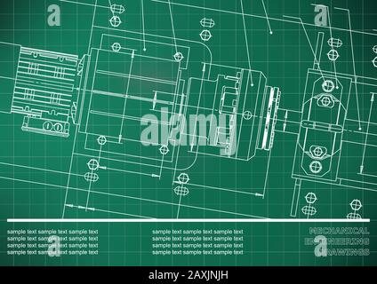 Mechanical engineering drawings on a Light green background. Grid. Vector. Background for inscription Stock Vector