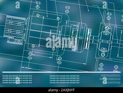 Mechanical engineering drawings on a Blue background. Points. Vector. Background for inscription Stock Vector