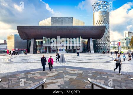 2 November 2018: Salford Quays, Manchester, UK -  The Lowry, the gallery and museum complex celebrating the life of L.S. Lowry. It was designed by Jam Stock Photo