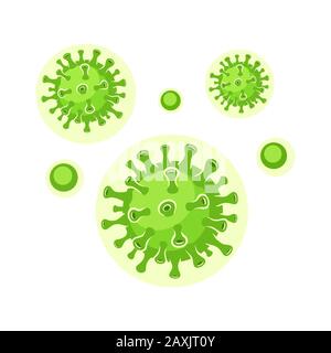 Green virus cells. Viruses in infected organism, viral disease epidemic. Corona, influenza viruses. Healthcare and medicine concept. Vector illustrati Stock Vector