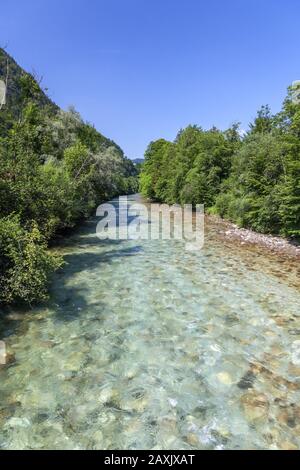 Rafting on the Berchtesgadener Ache at Marktschellenberg, Berchtesgadener Land, Upper Bavaria, Bavaria, southern Germany, Germany, Europe Stock Photo