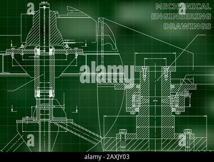 Mechanics. Technical design. Green background. Grid Stock Vector Image ...