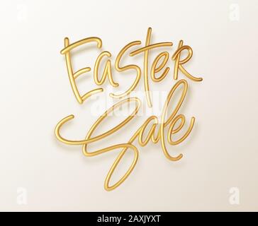 Golden metallic shiny typography Easter Sale. 3D realistic lettering for the design of flyers, brochures, leaflets, posters and cards Stock Vector