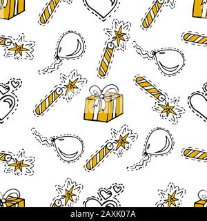 Kids, Cartoon seamless pattern. Lovely pictures for your creativity. Skarpbuking. Textiles, cartoon background. Gifts, balloons, firecrackers Stock Vector