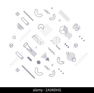 Geometric shapes trendy graphic elements for memphis design, poster and banner decorate, fashion and abstract pattern, modern print, vector Stock Vector