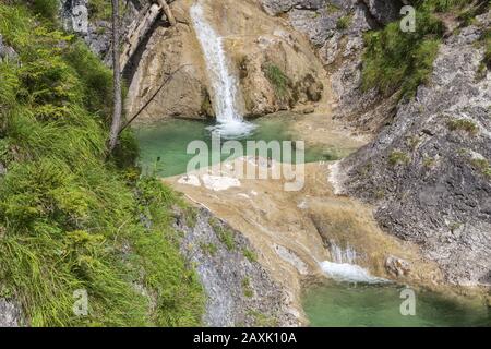 Waterfall of the Legerwaldgraben, Bayrischzell, Upper Bavaria, Bavaria, southern Germany, Germany, Europe Stock Photo
