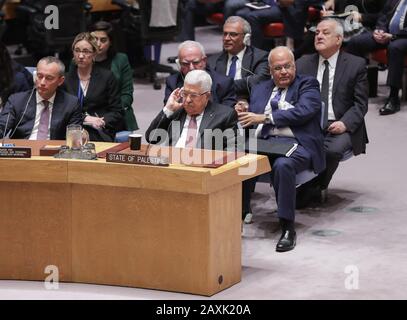 United Nations, New York, USA, February 11, 2020 -Mahmoud Abbas, President of the State of Palestine, during the Security Council meeting on the situation in the Middle East, including the Palestinian peace plan today at the UN Headquarters in New York.Photo: Luiz Rampelotto/EuropaNewswire PHOTO CREDIT MANDATORY. | usage worldwide Stock Photo