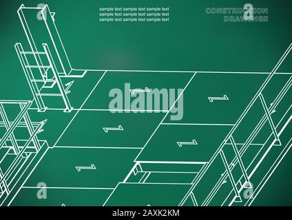 Building. Metal constructions. Volumetric constructions. 3D design. Light green background Stock Vector
