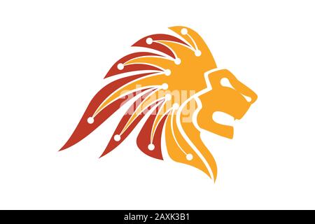 Lion Head Logo Vector Template Illustration Design, Wild Lion Head Mascot Stock Vector