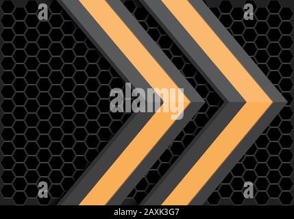 Abstract yellow grey arrow direction on dark hexagon mesh pattern design modern futuristic technology background vector illustration. Stock Vector