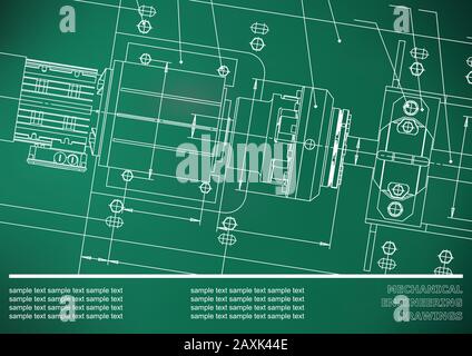 Mechanical engineering drawings on a Light green background. Vector. Background for inscription Stock Vector