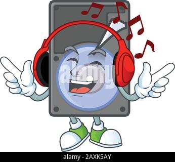 Hard disk cartoon character design Listening music on a headset Stock Vector