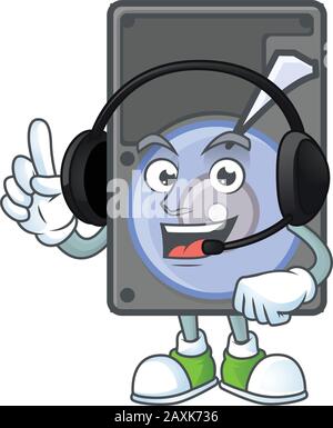 Sweet hard disk cartoon character design speaking on a headphone Stock Vector