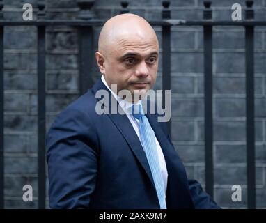 11 Downing Street, London, UK. 12th February 2020. Sajid Javid, Chancellor of the Exchequer, leaves 11 Downing Street minutes before the PM leaves No10 to attend weekly Prime Ministers Questions in Parliament. On 13th February (day following the photograph capture) Sajid Javid resigns as Chancellor during a Cabinet Reshuffle. Credit: Malcolm Park/Alamy. Stock Photo